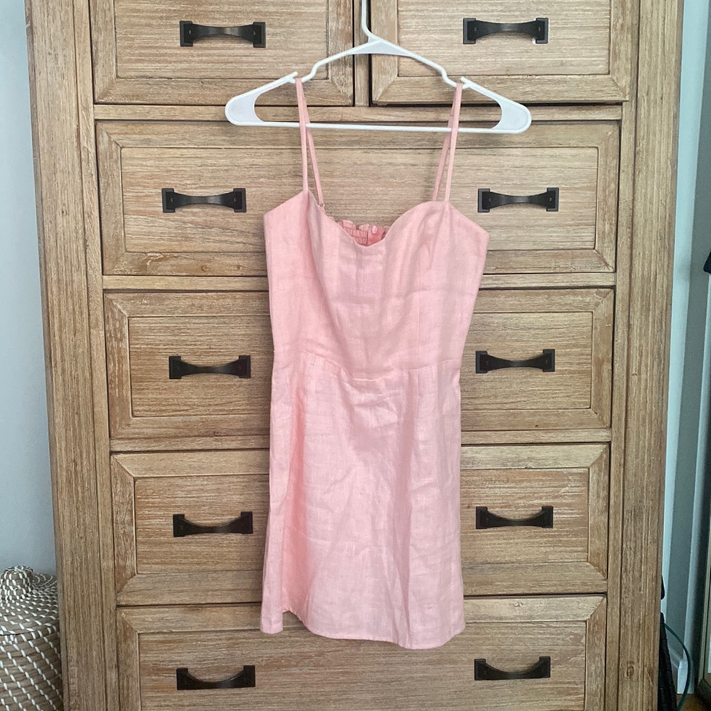 NWOT Reformation Audrey Linen Mini Dress Blush Pink Size 6